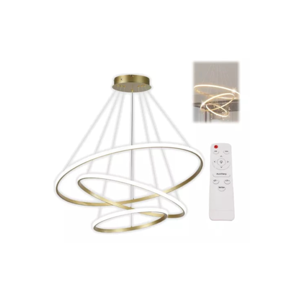 Lustre Led Pendente Moderno 3 Arcos Anéis 92w 60cm 5 Cores 7000k