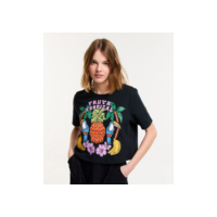 Blusa T-shirt em Algodão com Estampa Fruta Tropical Preto
