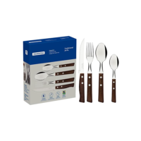 Faqueiro 24 Peças Tradicional Sortidos com Laminas de Aço Inox e Cabos de Madeira, Tramontina, Tradicional 22299050, Natural