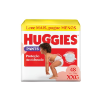 Fralda Pants Huggies Proteção Acolchoada Tamanho XXG 48 unidades – Nova fralda Supreme Care estilo roupinha, que veste como shortinho e com cintura acolchoada super macia que previne marquinhas, fácil de colocar e tirar (embalagem pode variar)