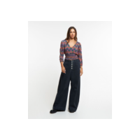 Blusa Manga Longa em Tule com Lastex e Estampa Abstrata Multicores