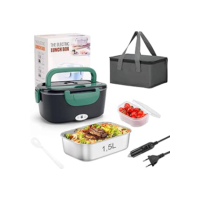Marmita Elétrica 1,5L Aço Inox Portátil Bivolt 12v/24v 110v/220v Lancheira Térmica para Adultos para Carro/Caminhão/Escritório