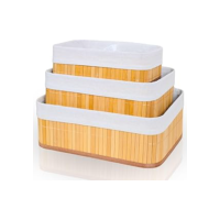 Cestos Organizadores De Bambu 3 Unidades Multiuso Com Forro Perfeito Para Banheiros, Armários, Lavanderias. Bonito e Elegante (Natural)