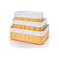 Cestos Organizadores De Bambu 3 Unidades Multiuso Com Forro Perfeito Para Banheiros, Armários, Lavanderias. Bonito e Elegante (Natural)