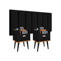 Conjunto Cabeceira Cama Casal 1,40 Modulado Com kit 2 Criado Quarto Milena (Preto - Preto/Cinamomo)