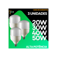 Kit 03 Lâmpadas Led Bulbo 50w, 40w,30w e 20w Alta Potência E27 6500K Branco Frio 1 Ano de Garantia