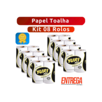 Kit com 08 Rolos de Papel Toalha Branco Yuri Fit para Cozinha Alta Absorção, Resistência