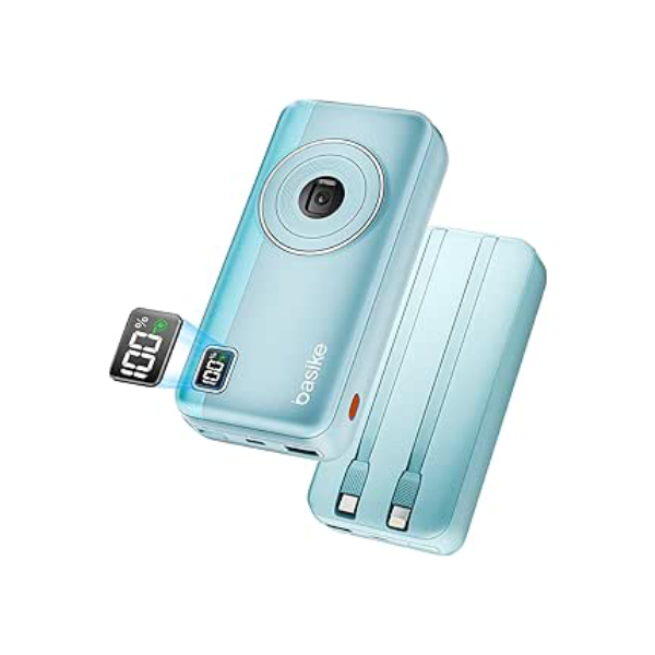 Power Bank 20000mAh, Basike Carregador Portátil 2 Saídas USB-A(até 22.5W) + Tipo-C(até 22.5W) com Cabo, Carregamento Rápido, Led Indicador de Bateria Proteção Inteligente (Azul)