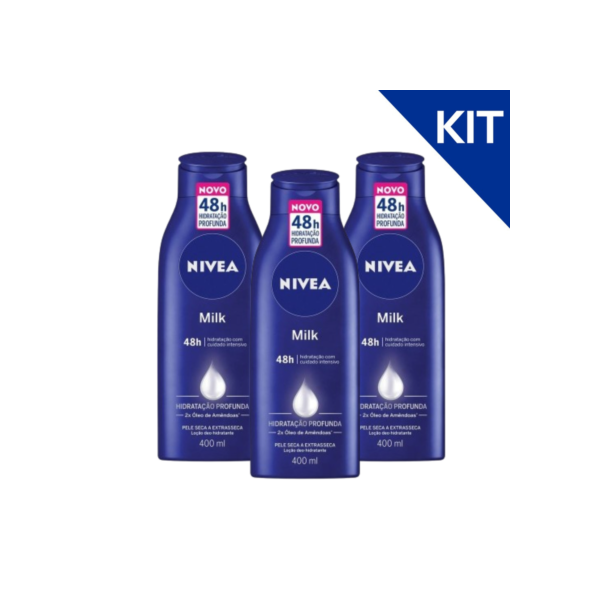 KIT NIVEA Loção Hidratante Milk Pele Seca a Extrasseca 400ml - 3 Unidades