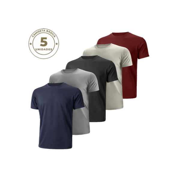 Kit com 5 Camisetas Básicas Manga Curta Lisa Combo Semanal Cores Sortidas