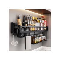 60 cm Prateleira Organizadora Multiuso Alumínio Cozinha Moderna Porta Tempero e Utensílios C/4 Porta-faca e 2 copos de armazenamento + 10 ganchos