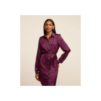 Vestido Chemise em Crepe com Estampa Mini Cerejas Roxo/ Preto
