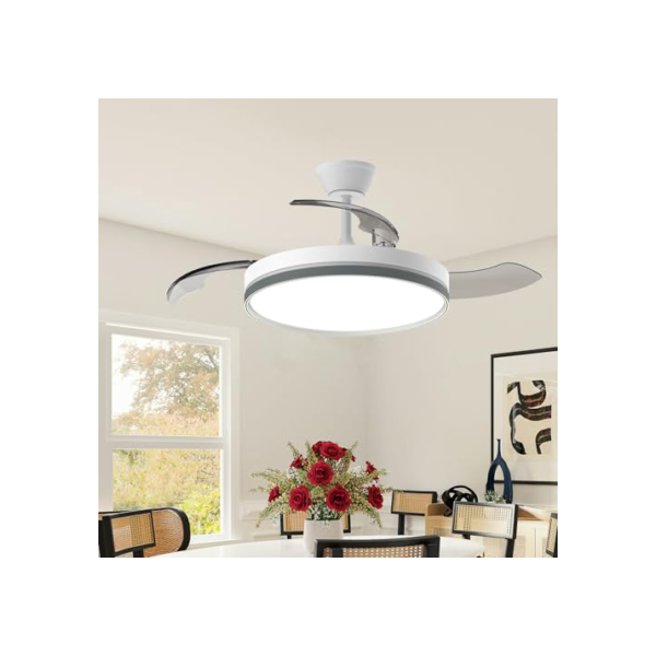 Ventilador de Teto Retrátil com Luz LED 106cm (42") - Controle Remoto, 6 Velocidades, 3 Cores de Luz, Bivolt 110V/220V e Temporizador
