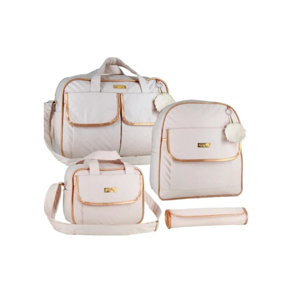 Kit Bolsa maternidade com mochila para menina e menino cor creme Bambinelli
