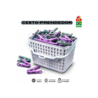 Cesto Com Alça + kit 48 prendedores pregador Organiza Prendedor de Roupas Lavanderia - Lig Brin