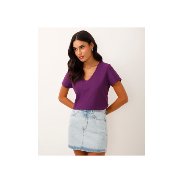 camiseta de algodão peruano decote v - roxo escuro