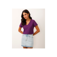 camiseta de algodão peruano decote v - roxo escuro