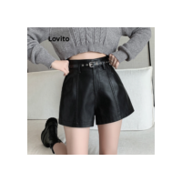Lovito Shorts Casuais Shorts Lisos Para Mulheres LNE30098 (damasco/preto)