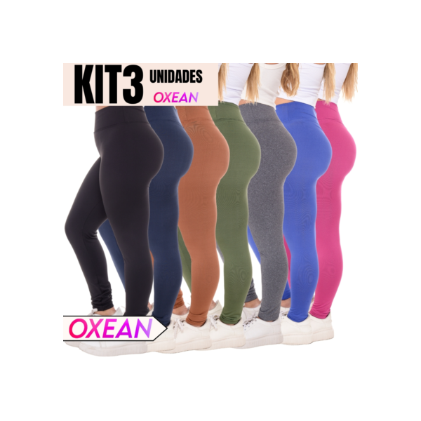 Kit C/ 03 Calça Legging Cintura Alta Leg Suplex Grossa Levanta Bumbum Zero Transparência