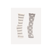 kit de 2 meias cano longo chenille estrelas listrado colorido