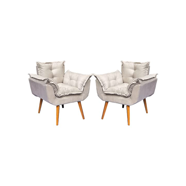 Kit 2 Poltronas Alice Para Sala Decorativas Cadeiras Confortáveis Para Sala De Espera Recepção Consultório Escritório Manicure Pé Castanho - Clique & Decore (Bege)