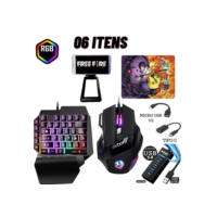 Kit Gamer Mobilador 1 Mão Tipo C V8 Free Fire COD Teclado e Mouse P/ Celular