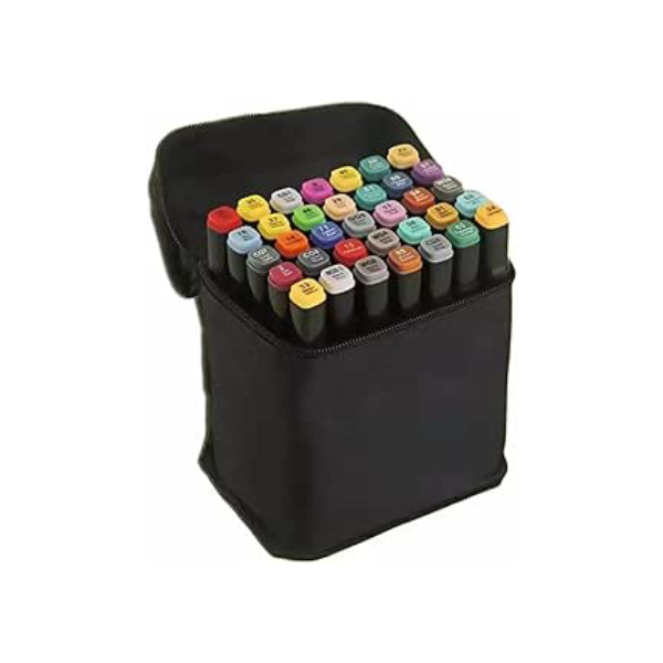 Canetinha Ponta Dupla para Colorir Kit Estojo de Canetas Escolar Marcador Coloridas Permanente Duas Pontas (36 Cores)