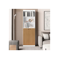 Estante Livreiro Com 5 Prateleiras e 2 Portas Gold Luxo - Branco/Ripado