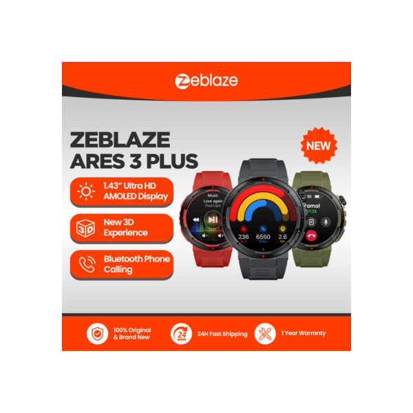 Novo zeblaze ares 3 plus 1.43 ''hd amoled display chamada de voz smartwatch novo 3d interativo saúde & fitness rastreamento relógio inteligente