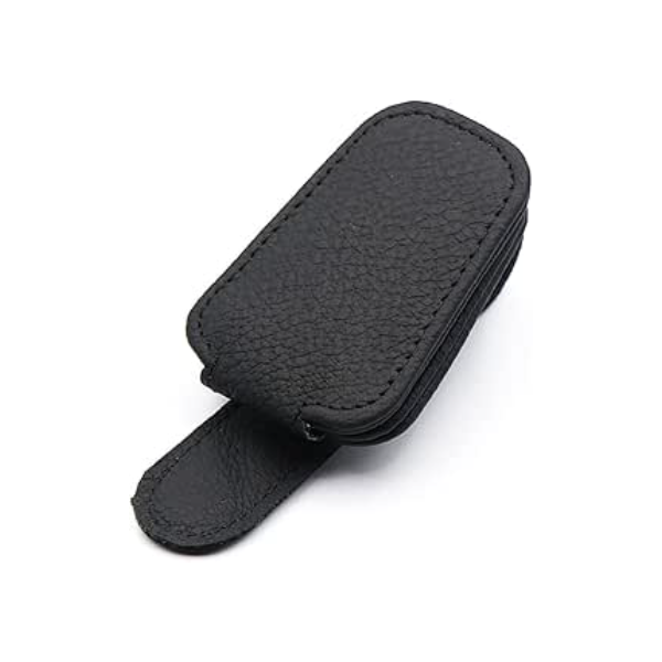 Suporte de Óculos para Carro Porta Óculos Veicular Viseira Quebra Sol Clip Magnético Couro PU (PRETO)