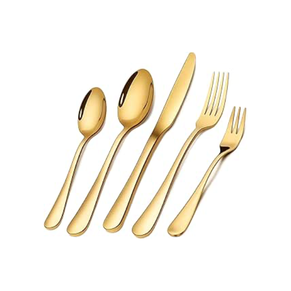 Conjunto de Talheres 30 Peças Aço Inoxidável Premium - 6 Facas, 6 Garfos, 6 Colheres, 6 Garfos Salada, 6 Colheres Chá - Presente Elegante para Casa/Restaurante - Polido e Espelhado - Dishwasher Safe