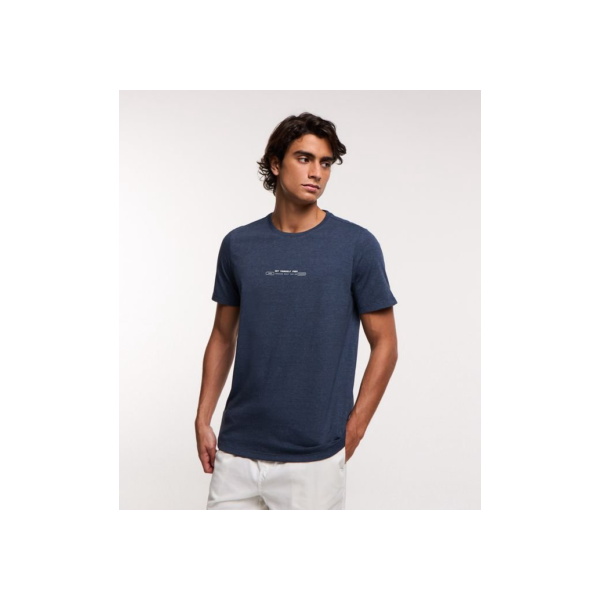 Camiseta Regular em Algodão e Lettering Set Yourself Free Azul