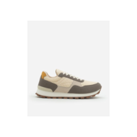 Tênis Jogging em Material Sintético com Textura Bege/Verde/Laranja