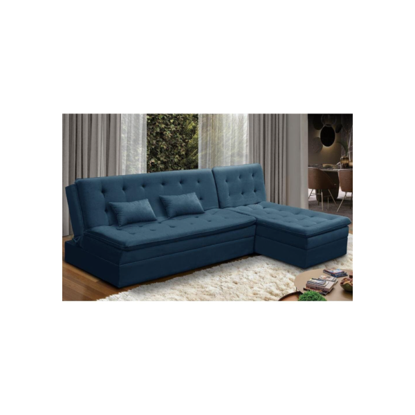 Sofá Cama King 5 Lugares 2,70m Alice Suede Azul Adonai Estofados - Azul Marinho