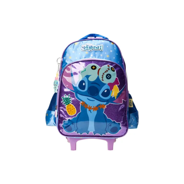 Mochila Escolar P/ Meninas Stitch Com Rodinhas Luxcel Cor Violeta Desenho do tecido Liso