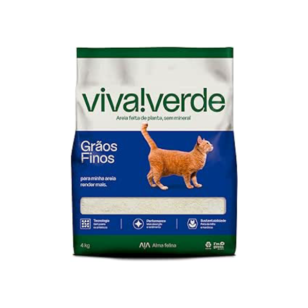 Viva Verde Areia Higiênica Biodegradável para Gatos Grãos Finos 4kg
