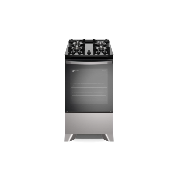 Fogão 4 bocas Electrolux Prata Efficient com Mesa de Vidro, Tripla Chama e VaporBake (FE4GS)