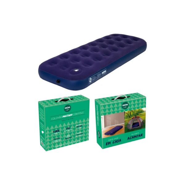 Colchao Inflavel Solteiro Mor + Inflador Embutido + Reparo Cor Azul