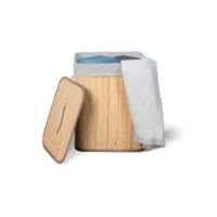 Cesto De Roupa Suja De Bambu Com Tampa E Alças 50 Litros Kontuz