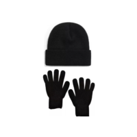 Kit Touca Com Luva De Frio Básica Lã Gorro Liso Preta Toca Adulto Inverno