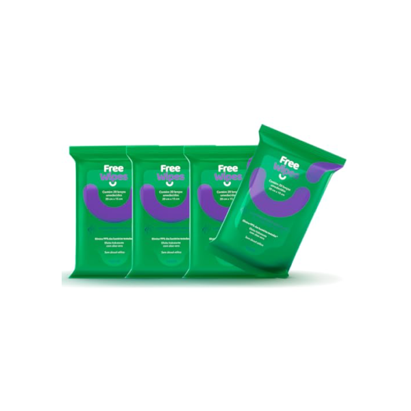 Free Wipes Lenço Umedecido Antisséptico - Pack com 4 unidades