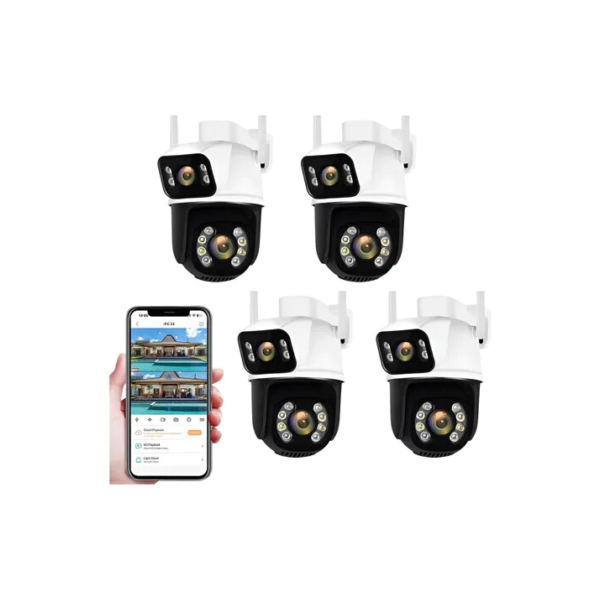 Kit 4 câmeras de segurança a28b 4k ultra hd 6mp ip wifi 2.4g lente dupla visão noturna infravermelho sensor de movimento pir detecção inteligente rotação 360° app icsee externa sem fio