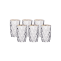 Conjunto De Copo Diamante Clear Transparente Borda Dourada 350ml 6 peças