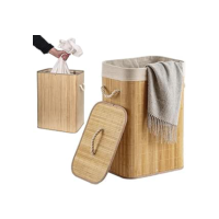 Vittak Cesto de Roupa Suja Bambu 70 LITROS Lavanderia com Tampa Retangular Forrado Quarto Banheiro Dobrável