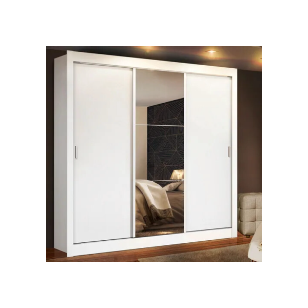 Guarda Roupa Casal Madesa Mônaco 3 Portas Correr Espelho Cor Branco 1093D81E