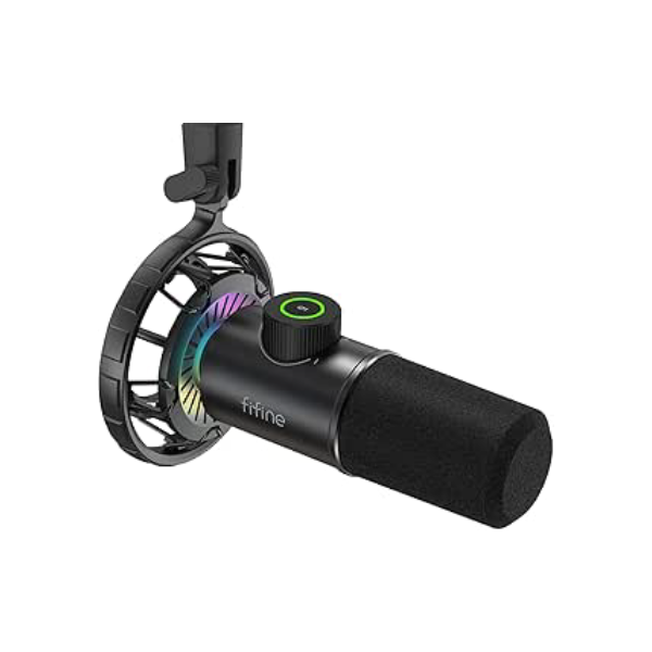 FIFINE Microfone USB para jogos, mic dinâmico RGB para PC,com botão Tap-to-Mute,microfone cardioide Plug & Play com conector de fone ouvido para streaming, podcast, Twitch, YouTube, discórdia- K658