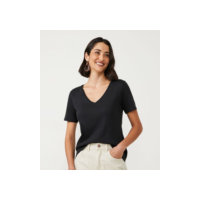 Blusa Básica em Algodão Peruano com Decote V Preto