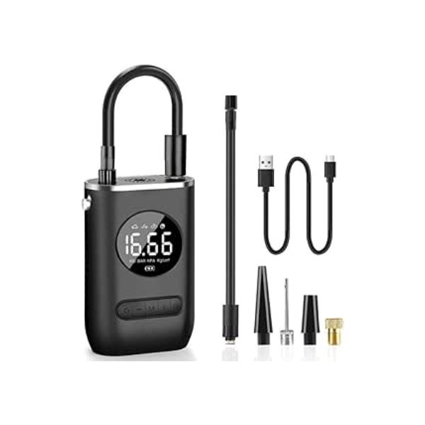 Calibrador Compressor Bomba De Ar Portátil Digital com Lanterna LED para Encher Pneus de Carro, Moto, Bike, Bicicleta, Bola e Piscina Inflável
