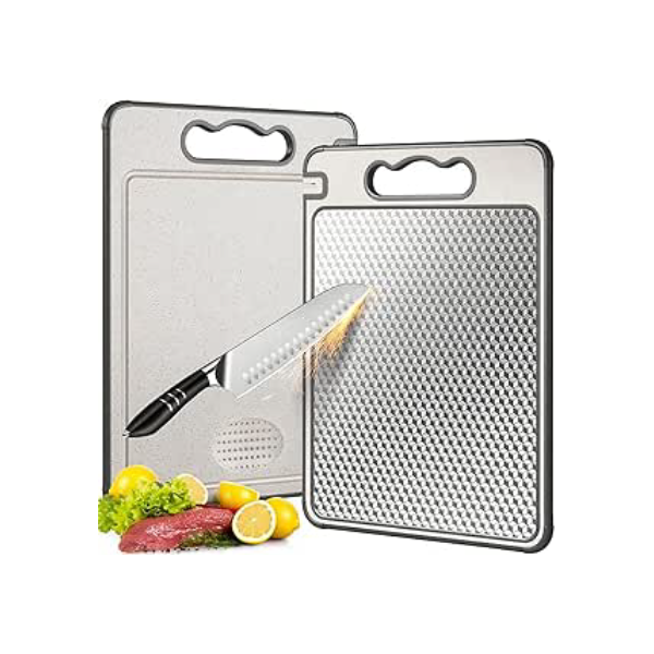 Tábua de Corte, Tabua de Carne, Tabua de Cozinha, Tábuas Dupla Face, Aço Inoxidável e PP, com Afiador Placa, Canaletas e Alça, para Carnes, Frutas e Vegetais