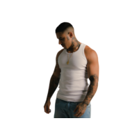 Regata Masculina Branca Preta de Academia Justa Canelada Estilo Americana Hip Hop Rapper